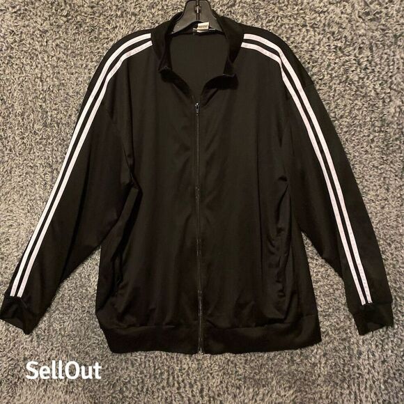 CW Classics Women's Black Striped Track Jacket Size 1X Full-Zip - Picture 2 of 4